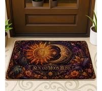 Tapete de bienvenida con diseño de luna y estrellas de verano, color dorado, lavable, de perfil bajo, decoración de entrada para porche delantero, baño, oficina, 29 x 17 pulgadas