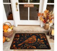 Tapete de bienvenida con diseño de pájaro, hojas rústicas, calabazas, color naranja otoño, lavable, de perfil bajo, decorativo, para el hogar, interior, exterior, entrada, porche, decoración de 29 x