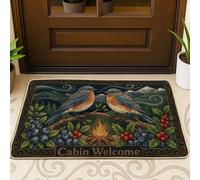 Tapete de bienvenida con diseño de pájaros, rústico, naturaleza, bayas de fuego, otoño, azul, antideslizante, atrapasuciedad, para el suelo, casa, oficina, exterior, interior, entrada, decoración, 73