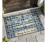 Tapete de bienvenida con diseño de pata, diseño de alas y corazones, color azul, lavable, perfil bajo, decoración de entrada para porche delantero, baño, oficina, 29 x 17 pulgadas
