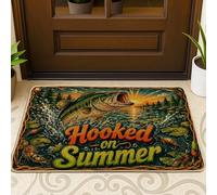 Tapete de bienvenida con diseño de peces, relleno de lirios de agua de verano, color verde, lavable, de perfil bajo, decoración al aire libre para puerta delantera, entrada, patio, 29 x 17 pulgadas