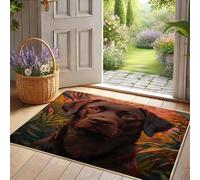 Tapete de bienvenida con diseño de perro Labrador, tapete de bienvenida de animales marrón chocolate para interiores y exteriores, decoración de primavera, goma, impermeable, antideslizante, absorbe