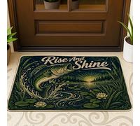 Tapete de bienvenida con diseño de pez, naturaleza, rústico, amanecer, agua, verano, verde, lavable, perfil bajo, decoración al aire libre para puerta delantera, entrada, patio, 73 x 43 cm