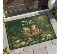 Tapete de bienvenida con diseño de ranas, diseño de lirios de barco, color verde, antideslizante, decoración del hogar para entrada, porche al aire libre, balcón, 29 x 17 pulgadas