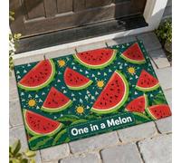 Tapete de bienvenida con diseño de sandía, triángulos de sol juguetones de verano, color rojo, antideslizante, para casa, oficina, exterior, decoración de entrada, 29 x 17 pulgadas