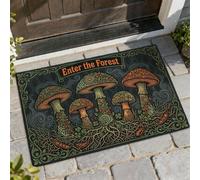 Tapete de bienvenida con diseño de setas, remolinos de raíces bohemias de otoño, color verde, lavable, de perfil bajo, decoración del hogar para entrada, porche al aire libre, balcón, 29 x 17 pulgadas