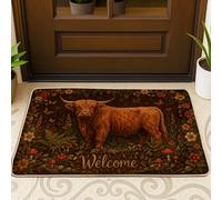 Tapete de bienvenida con diseño de vaca de las Tierras Altas, flores naturales rústicas, hongos, ninguno marrón, de goma, antideslizante, para el hogar, interior, exterior, entrada, porche, decoración