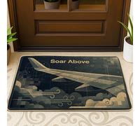 Tapete de bienvenida de avión, diseño moderno de nubes con alas de nubes, color azul marino, lavable, perfil bajo, decoración del hogar para entrada, porche al aire libre, balcón, 29 x 17 pulgadas