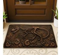 Tapete de bienvenida de dinosaurio, esqueleto rústico natural, fósiles, ninguno marrón, lavable, de perfil bajo, para debajo de la puerta, para el hogar, interior, exterior, entrada, porche