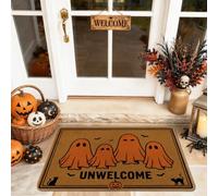 Tapete de bienvenida de fantasmas, calabazas espeluznantes, gatos, Halloween, naranja, lavable, perfil bajo, decoración de entrada, para porche delantero, baño, oficina, 29 x 17 pulgadas