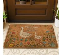 Tapete de bienvenida de ganso para puerta, jardín, naturaleza, flores, jardín, primavera, café, lavable, de perfil bajo, decoración del hogar, para entrada, porche, balcón, 29 x 17 pulgadas