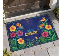 Tapete de bienvenida de hibisco, girasol tropical colorido pájaro del paraíso, color azul marino, antideslizante, para el hogar, interior, exterior, entrada, porche, decoración de 73 x 43 cm
