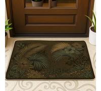 Tapete de bienvenida de hibisco, hojas de palma botánicas tropicales, color verde, lavable, de perfil bajo, decoración de entrada para porche delantero, baño, oficina, 29 x 17 pulgadas