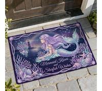 Tapete de bienvenida de sirena, Ocean Fantasy Coral Starfish Verano Violeta Antideslizante Tramposo de la suciedad Decoración del hogar para entrada, porche al aire última intervensión, balcón, 29 x