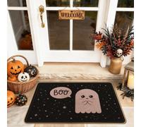 Tapete de bienvenida fantasma, con estrellas de burbujas de discurso, Halloween, negro, antideslizante, atrapasuciedad, para el suelo, para el hogar, interior, exterior, entrada, porche, decoración de