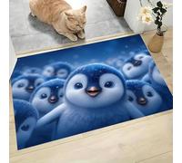 Tapete de Bienvenida, Lindos Pingüinos AnimalesAzul Felpudo para Interiores y Exteriores, decoración Antideslizante y Resistente al Agua, fácil de Limpiar, 45 x 75 cm