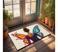 Tapete de bienvenida liso con alas de mariposa coloridas: una transformación mágica para exteriores, accesorios de bar, decoración para niños (40 x 60 cm)