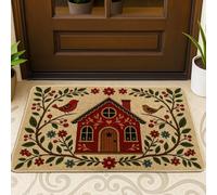 Tapete de bienvenida para casa, rústico, naturaleza, pájaro, flor, otoño, rojo, antideslizante, atrapasuciedad, decoración al aire libre para puerta delantera, entrada, patio, 73 x 43 cm