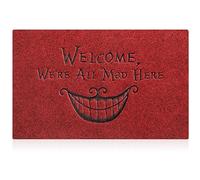Tapete de bienvenida para exteriores, para puerta delantera, entrada de casa, interior, con texto en inglés "RE All Mad Here", antideslizante, impermeable, fácil de limpiar, tapete para entrada,