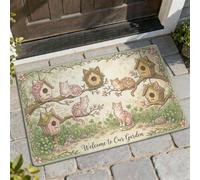 Tapete de bienvenida para gatos, diseño de rama de casa de pájaros, color verde, antideslizante, atrapasuciedad, decoración al aire libre para puerta delantera, entrada, patio, 73 x 43 cm
