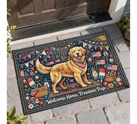 Tapete de bienvenida para perro, banderas patrióticas festivas, faroles, día de la independencia, lavable, perfil bajo, decoración al aire libre para puerta delantera, entrada, patio, 73 x 43 cm