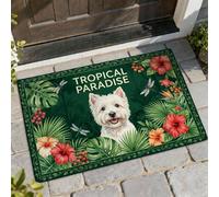 Tapete de bienvenida para perro, diseño botánico tropical de hojas de palmera de hibisco verde de verano, antideslizante, decorativo para casa, oficina, exterior, interior, entrada, decoración de 73 x