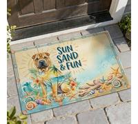 Tapete de bienvenida para perro, diseño de concha de palma de verano, color azul, antideslizante, para casa, oficina, exterior, interior, entrada, decoración, 73 x 43 cm