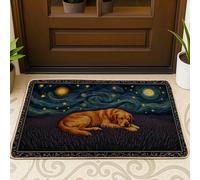 Tapete de bienvenida para perro, diseño de estrellas y luna, color azul, lavable, de perfil bajo, decoración del hogar para entrada, porche al aire libre, balcón, 29 x 17 pulgadas