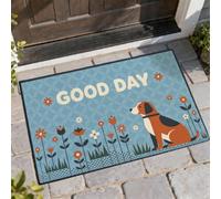 Tapete de bienvenida para perro, diseño de flores modernas y juguetonas, color azul, antideslizante, atrapasuciedad, para casa, oficina, exterior, interior, entrada, decoración, 73 x 43 cm