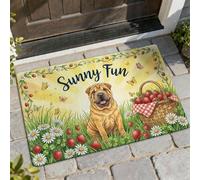 Tapete de bienvenida para perro, diseño de fresas y flores, color verde primavera, antideslizante, para casa, oficina, exterior, interior, entrada, decoración, 73 x 43 cm