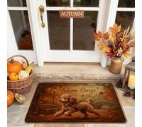 Tapete de bienvenida para perro, diseño de hojas rústicas de temporada, calabazas, color marrón, lavable, de perfil bajo, para el hogar, interior, exterior, entrada, porche, decoración de 73 x 43 cm