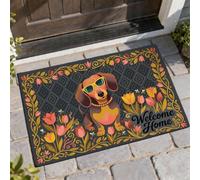 Tapete de bienvenida para perro, diseño de tulipanes de temporada, color amarillo primavera, antideslizante, decoración del hogar para entrada, porche al aire libre, balcón, 29 x 17 pulgadas