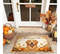 Tapete de bienvenida para perro, diseño rústico de calabazas y hojas de otoño, color naranja, antideslizante, atrapasuciedad, decoración del hogar para entrada, porche al aire libre, balcón, 29 x 17