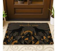 Tapete de bienvenida para perro, moderno, rústico, árbol de casa, otoño, negro, antideslizante, para debajo de la puerta, decoración de entrada para porche delantero, baño, oficina, 29 x 17 pulgadas