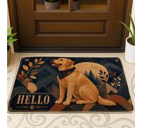 Tapete de bienvenida para perro, moderno, rústico, hojas, montañas, ninguno azul marino, lavable, de perfil bajo, para decoración de entrada, porche, baño, oficina, 29 x 17 pulgadas