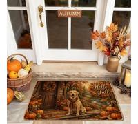 Tapete de bienvenida para perro, rústico, acogedor, calabazas, hojas, otoño, marrón, lavable, de perfil bajo, para casa, oficina, exterior, interior, entrada, decoración, 29 x 17 pulgadas