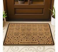 Tapete de bienvenida para perros, estampado de huellas de huesos, color marrón, lavable, de perfil bajo, decoración de entrada para porche delantero, baño, oficina, 29 x 17 pulgadas