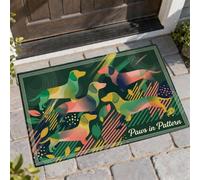 Tapete de bienvenida para perros, moderno, abstracto, hojas, rayas, verde, antideslizante, decoración al aire libre para puerta delantera, entrada, patio, 29 x 17 pulgadas