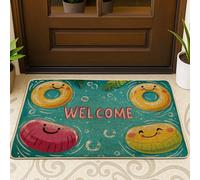 Tapete de bienvenida para piscina de verano, color aguamarina, redondo, decoración de anillos flotantes para entrada al aire libre e interior, antideslizante, impermeable, resistente a la suciedad