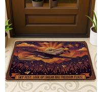 Tapete de bienvenida para puerta de avión, diseño retro de estrellas de multitud, verano, violeta, antideslizante, atrapasuciedad, decoración al aire libre para puerta delantera, entrada, patio, 73 x
