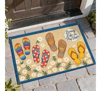 Tapete de bienvenida para puerta de bienvenida, diseño de margaritas y hojas de verano, amarillo, lavable, de perfil bajo, decoración de entrada para porche delantero, baño, oficina, 29 x 17 pulgadas