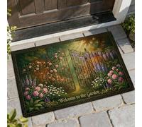 Tapete de bienvenida para puerta de bienvenida, jardín, naturaleza, flores, helechos, primavera, verde, lavable, de perfil bajo, decoración del hogar, para entrada, porche, balcón, 29 x 17 pulgadas