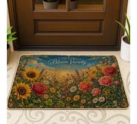 Tapete de bienvenida para puerta de girasol, floral, naturaleza, rosa, crisantemo, amarillo, lavable, de perfil bajo, para decoración de piso al aire última intervensión, para puerta delantera