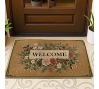 Tapete de bienvenida para puerta de invierno, rústico, de algodón, color verde, de goma, antideslizante, decoración de entrada para porche, baño, oficina, 29 x 17 pulgadas