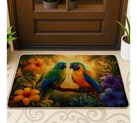 Tapete de bienvenida para puerta de loros, flores tropicales vibrantes, hojas verdes de verano, lavable, de perfil bajo, decoración de entrada para porche delantero, baño, oficina, 29 x 17 pulgadas