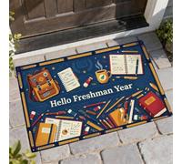 Tapete de bienvenida para puerta de mochila, cuaderno educativo y juguetón con lápiz de regreso al campus, color azul marino, antideslizante, atrapasuciedad, decoración del hogar, para entrada, porche