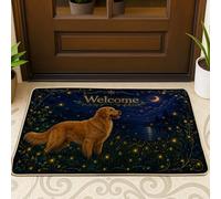 Tapete de bienvenida para puerta de perro, bienvenido a la naturaleza, estrellas de la luna, no azul oscuro, antideslizante, tramposo de suciedad, decoración de entrada, para porche delantero, baño