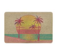 Tapete de bienvenida para puerta de playa, pastel, paisaje costero, árbol, amanecer, atardecer, escénico, abstracto, mar, rosa, azul, amarillo, goma, absorbente, impermeable, para exteriores, patio