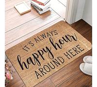 Tapete de bienvenida para puerta delantera, entrada al aire libre, con texto en inglés "It's Always Happy Hour Around Here", tapete antideslizante para el hogar, interior, casa de campo, divertidas