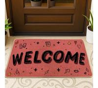 Tapete de bienvenida para puerta, diseño de estrellas juguetonas y corazones, ninguno melocotón, lavable, perfil bajo, decoración de entrada para porche delantero, baño, oficina, 29 x 17 pulgadas